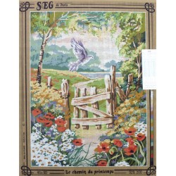 Canevas à broder 45 x 60 cm marque SEG DE PARIS thème le chemin du printemps fabrication française