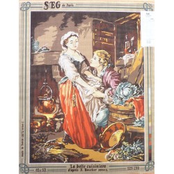 Canevas à broder 45 x 60 cm marque SEG DE PARIS thème la belle cuisinière d'après BOUCHER fabrication française