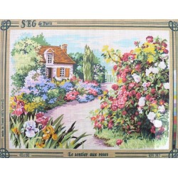 Canevas à broder 45 x 60 cm marque SEG DE PARIS thème LE SENTIER AUX ROSES fabrication française