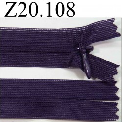 fermeture zip à glissière invisible longueur 20 cm couleur violet foncé non séparable zip nylon largeur 2,4 cm