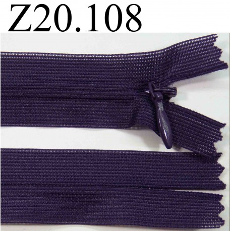 fermeture éclair invisible longueur 20 cm couleur violet foncé non séparable zip nylon largeur 2,4 cm