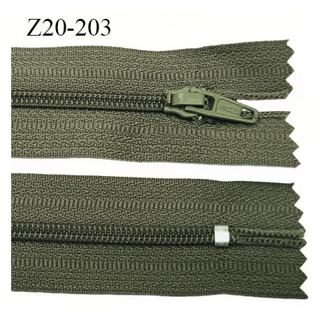 Fermeture zip longueur 20 cm couleur vert kaki non séparable largeur 2.4 cm glissière nylon largeur 4 mm