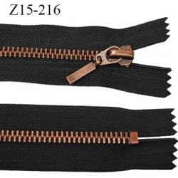 Fermeture zip 15 cm non séparable couleur anthracite  longueur 15 cm largeur 3 cm glissière métal couleur laiton prix à l'unité