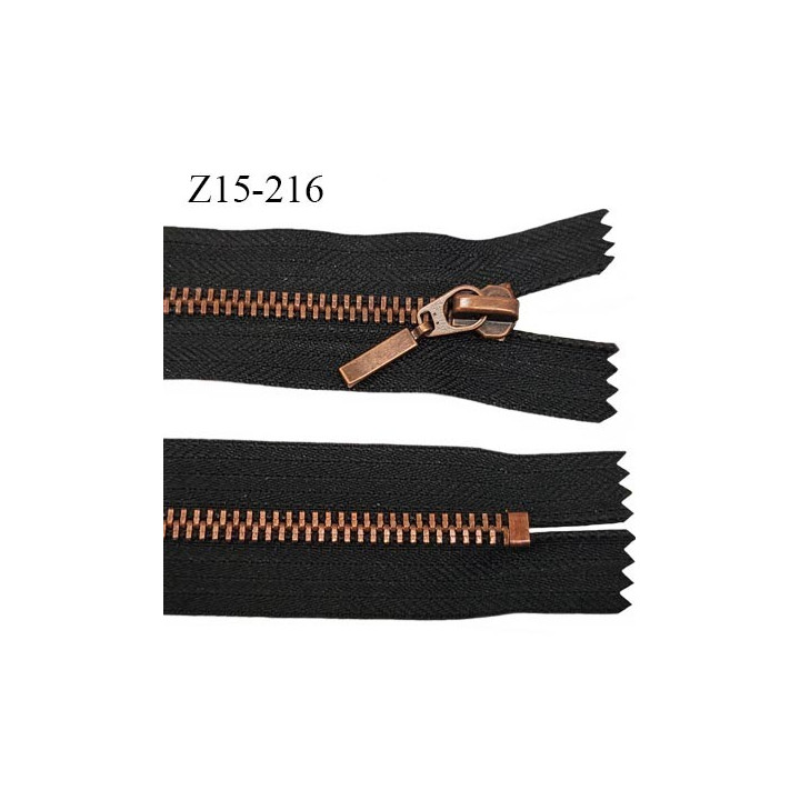 Fermeture zip 15 cm non séparable couleur anthracite  longueur 15 cm largeur 3 cm glissière métal couleur laiton prix à l'unité