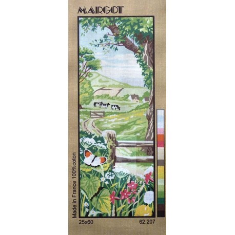 Canevas à broder 25 x 60 cm marque MARGOT thème CAMPAGNE le prés fabrication française