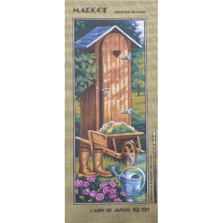 Canevas à broder 25 x 60 cm marque MARGOT thème l'abri de jardin fabrication française