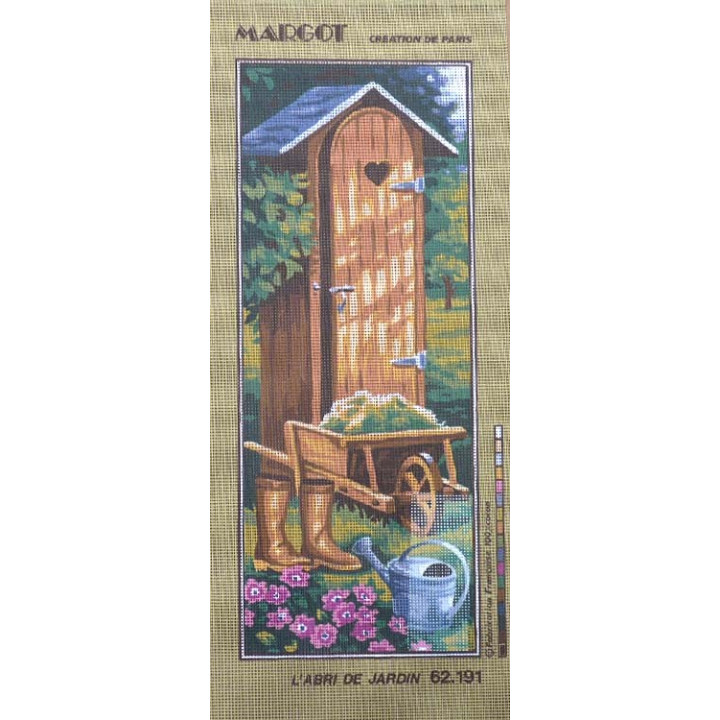 Canevas à broder 25 x 60 cm marque MARGOT thème l'abri de jardin fabrication française