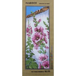 Canevas à broder 25 x 60 cm marque MARGOT thème les roses trémières fabrication française