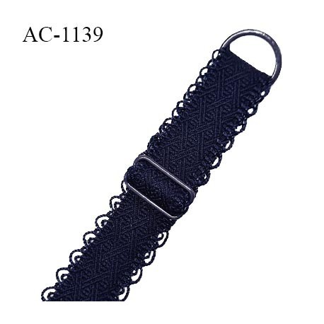 Bretelle lingerie SG 16 mm très haut de gamme couleur bleu marine 1 barrette 1 anneau longueur 30 cm + réglage prix à l'unité