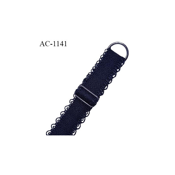 Bretelle lingerie SG 14 mm très haut de gamme couleur bleu marine 1 barrette 1 anneau longueur 30 cm + réglage prix à l'unité