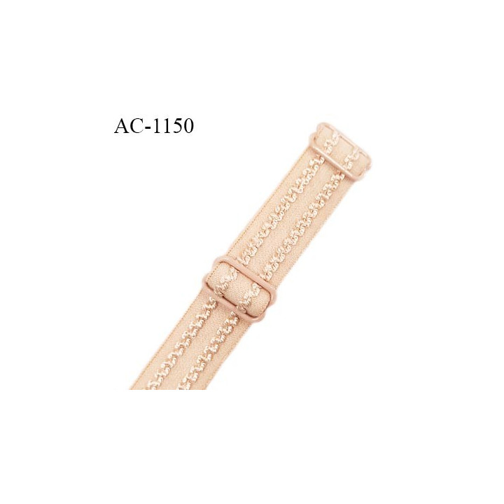 Bretelle lingerie SG 16 mm très haut de gamme couleur chair ou or caramel 2 barrettes longueur 30 cm + réglage prix à l'unité