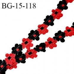 Galon ruban 15 mm à fleurs brodées superbe couleur rouge et noir diamètre des fleurs 15 mm prix au mètre