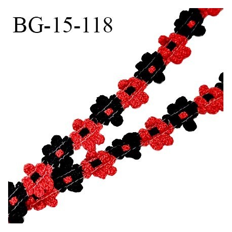 Galon ruban 15 mm à fleurs brodées superbe couleur rouge et noir diamètre des fleurs 15 mm prix au mètre