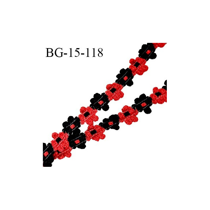 Galon ruban 15 mm à fleurs brodées superbe couleur rouge et noir diamètre des fleurs 15 mm prix au mètre