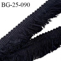 Galon franges 25 mm coton couleur noir largeur de bande 7 mm + 18 mm de franges prix au mètre