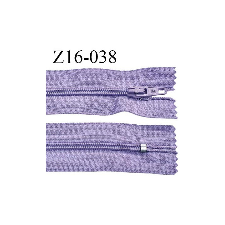 Fermeture zip 16 cm couleur parme lilas non séparable largeur 2.5 cm glissière nylon largeur 4 mm prix à l'unité