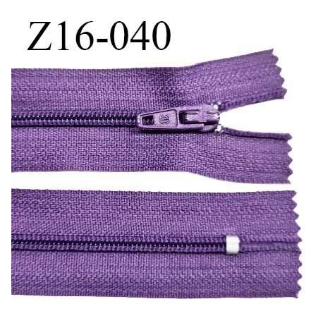 Fermeture zip 16 cm non séparable couleur violet zip glissière nylon invisible largeur 4 mm largeur 27 mm prix à l'unité