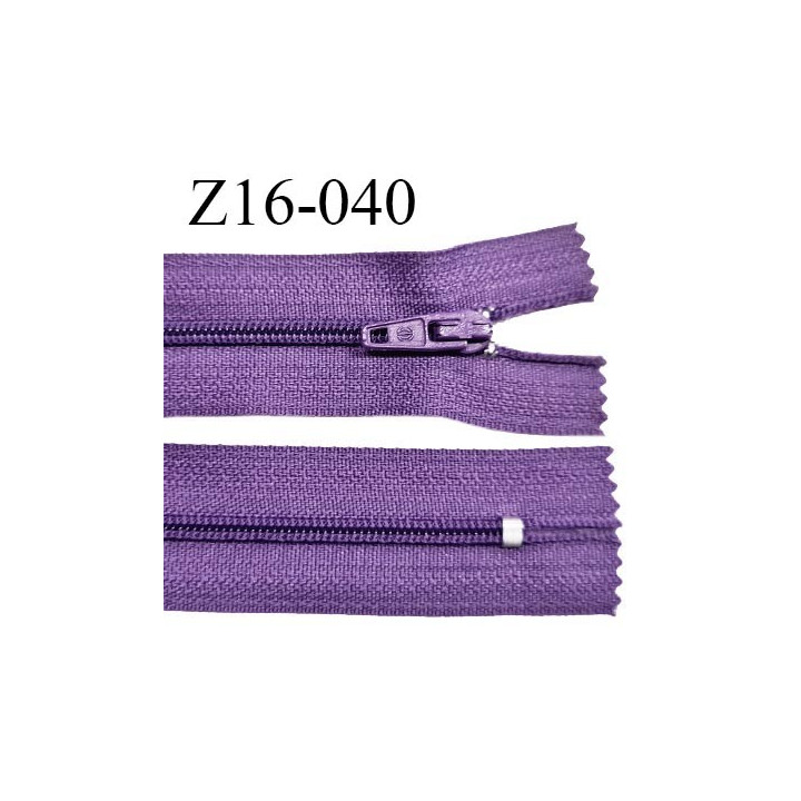 Fermeture zip 16 cm non séparable couleur violet zip glissière nylon invisible largeur 4 mm largeur 27 mm prix à l'unité