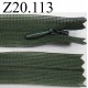 fermeture éclair invisible verte longueur 20 cm couleur vert kaki non séparable zip nylon largeur 2 cm