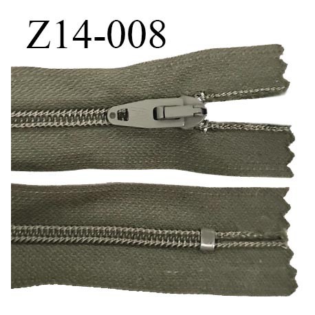 Fermeture zip 14 cm non séparable couleur kaki zip glissière nylon invisible largeur 4 mm largeur 25 mm prix à l'unité