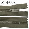 Fermeture zip 14 cm non séparable couleur kaki zip glissière nylon invisible largeur 4 mm largeur 25 mm prix à l'unité