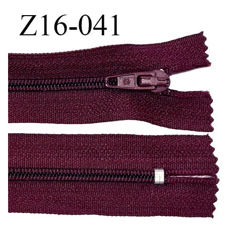 Fermeture zip 16 cm non séparable couleur bordeaux zip glissière nylon invisible largeur 4 mm largeur 27 mm prix à l'unité