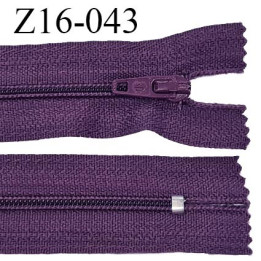 Fermeture zip 16 cm non séparable couleur aubergine zip glissière nylon invisible largeur 4 mm largeur 27 mm prix à l'unité