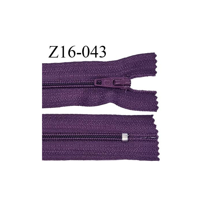 Fermeture zip 16 cm non séparable couleur aubergine zip glissière nylon invisible largeur 4 mm largeur 27 mm prix à l'unité