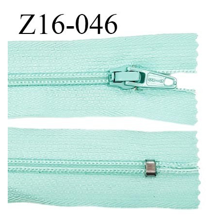 Fermeture zip 16 cm non séparable couleur vert aigue marine zip glissière nylon invisible largeur 27 mm prix à l'unité