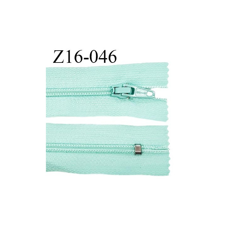 Fermeture zip 16 cm non séparable couleur vert aigue marine zip glissière nylon invisible largeur 27 mm prix à l'unité