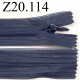 fermeture éclair invisible longueur 20 cm couleur bleu gris non séparable zip nylon largeur 2,4 cm