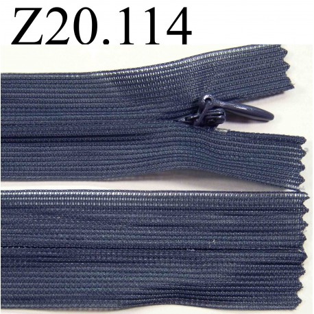 fermeture éclair invisible longueur 20 cm couleur bleu gris non séparable zip nylon largeur 2,4 cm