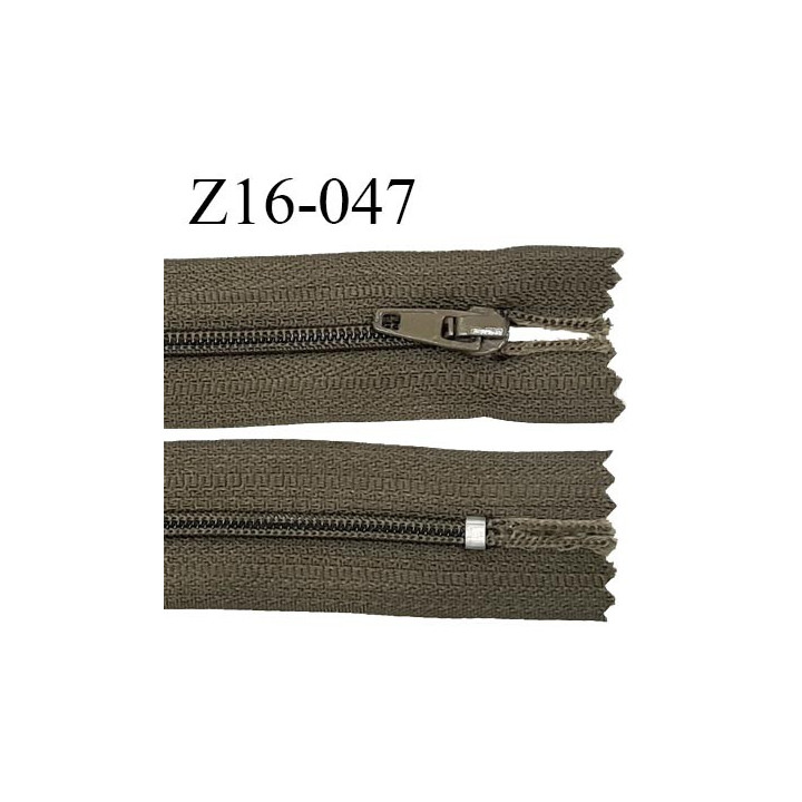 Fermeture zip 16 cm non séparable couleur vert kaki marine zip glissière nylon invisible largeur 27 mm prix à l'unité