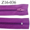 Fermeture zip 16 cm couleur violine non séparable largeur 2.5 cm glissière nylon largeur 4 mm prix à l'unité