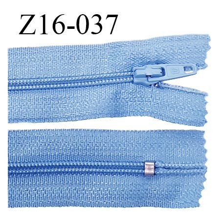 Fermeture zip 16 cm couleur bleu non séparable largeur 2.5 cm glissière nylon largeur 4 mm prix à l'unité