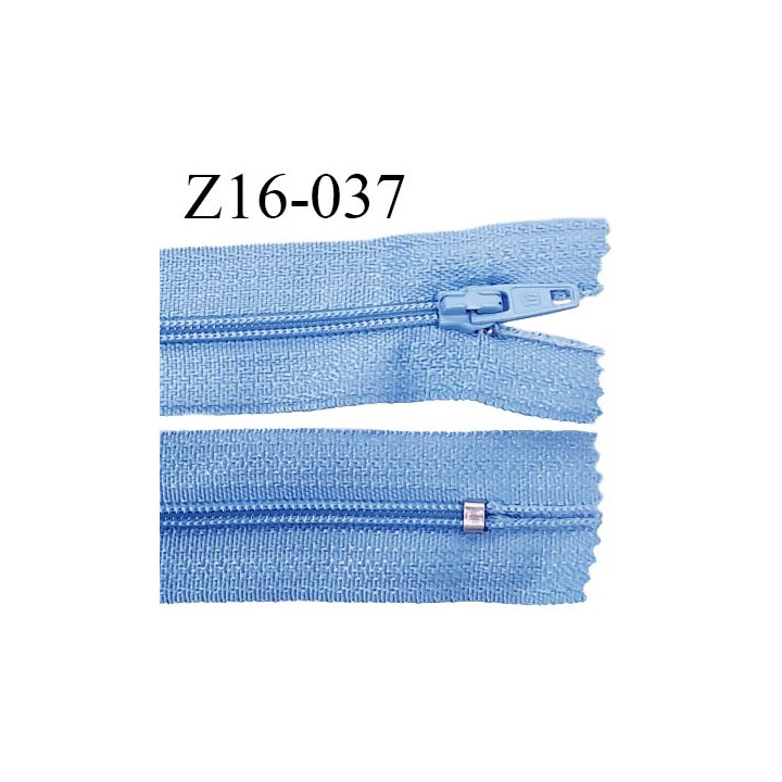 Fermeture zip 16 cm couleur bleu non séparable largeur 2.5 cm glissière nylon largeur 4 mm prix à l'unité