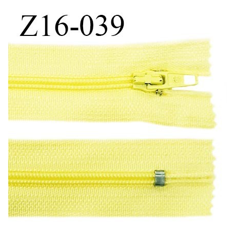 Fermeture zip 16 cm couleur jaune citron non séparable largeur 2.5 cm glissière nylon largeur 4 mm prix à l'unité