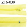 Fermeture zip 16 cm couleur jaune citron non séparable largeur 2.5 cm glissière nylon largeur 4 mm prix à l'unité