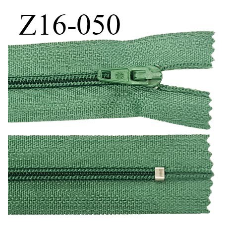 Fermeture zip 16 cm non séparable couleur vert zip glissière nylon invisible longueur 16 cm largeur 27 mm prix à l'unité