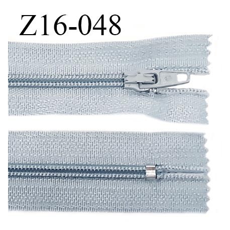 Fermeture zip 16 cm non séparable couleur gris bleuté zip glissière nylon invisible longueur 16 cm largeur 27 mm prix à l'unité