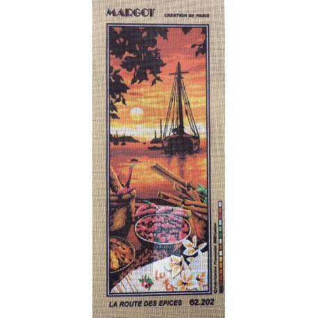 Canevas à broder 25 x 60 cm marque MARGOT thème la route des épices fabrication française