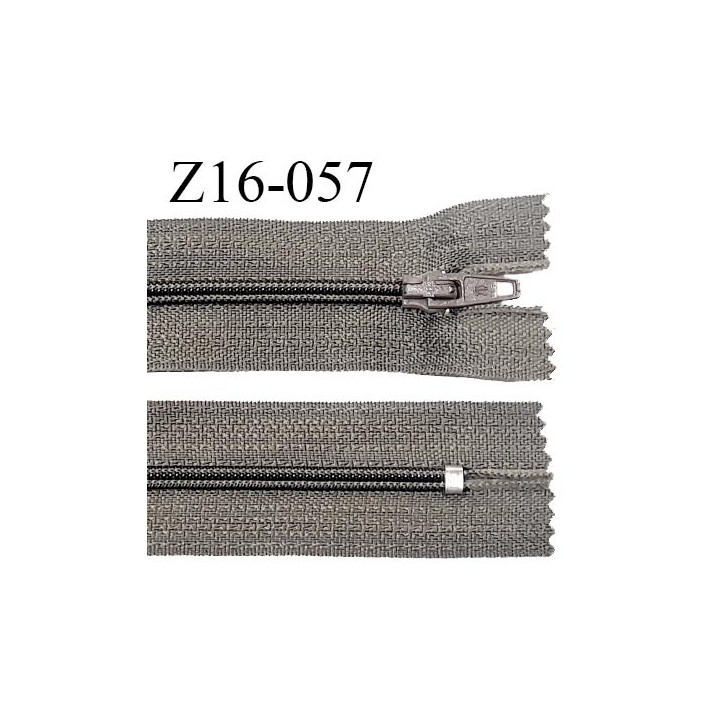 Fermeture zip 16 cm non séparable couleur gris taupe zip glissière nylon invisible longueur 16 cm largeur 27 mm prix à l'unité