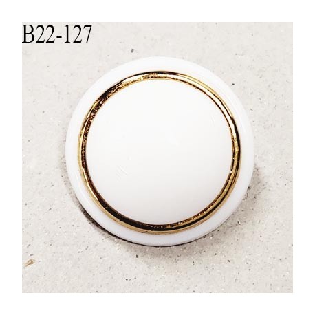 Bouton 22 mm très beau dôme en pvc composé de 3 éléments couleur blanc et or accroche avec un anneau épaisseur 9.5 mm