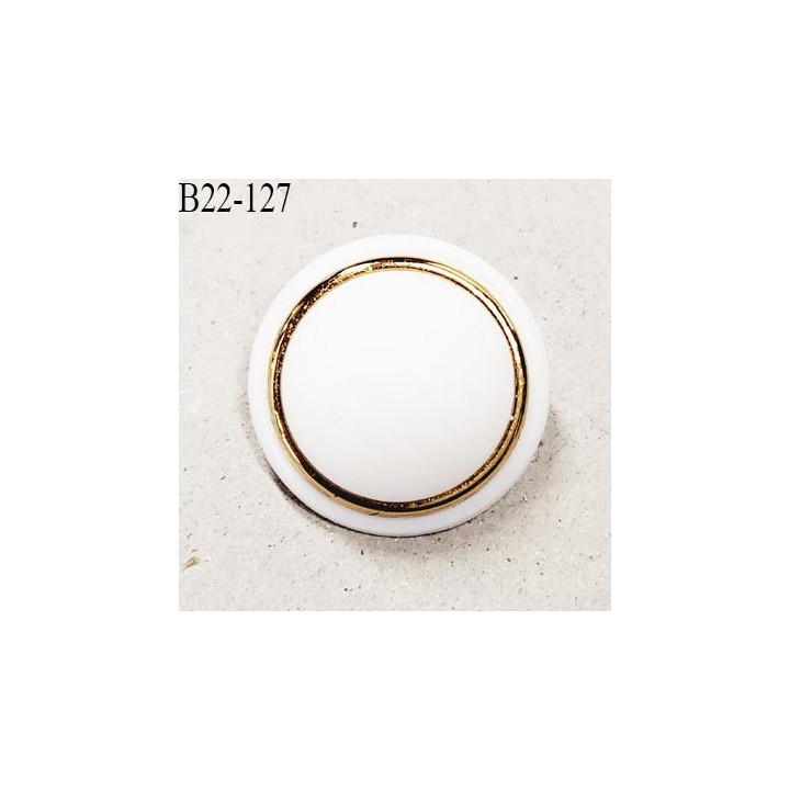 Bouton 22 mm très beau dôme en pvc composé de 3 éléments couleur blanc et or accroche avec un anneau épaisseur 9.5 mm