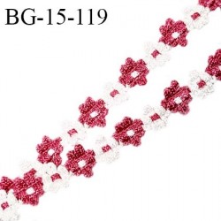 Galon ruban 15 mm à fleurs brodées superbe couleur rose et blanc diamètre des fleurs 15 mm prix au mètre