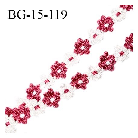 Galon ruban 15 mm à fleurs brodées superbe couleur rose et blanc diamètre des fleurs 15 mm prix au mètre