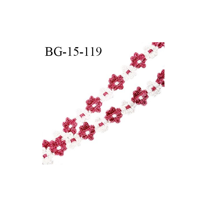 Galon ruban 15 mm à fleurs brodées superbe couleur rose et blanc diamètre des fleurs 15 mm prix au mètre