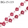 Galon ruban 15 mm à fleurs brodées superbe couleur rose et blanc diamètre des fleurs 15 mm prix au mètre