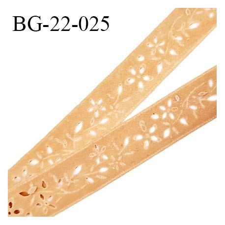 Galon ruban 22 mm style daim ou velours doux au toucher couleur beige avec motif floral perforé prix au mètre