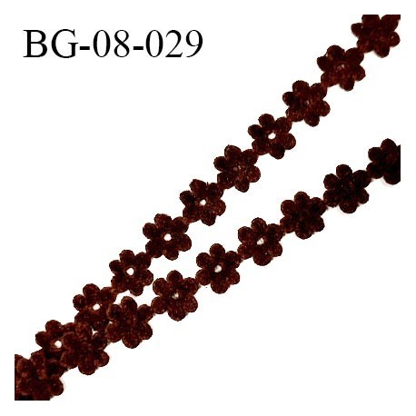 Galon ruban 8 mm motif fleurs style daim ou velours couleur marron prix au mètre